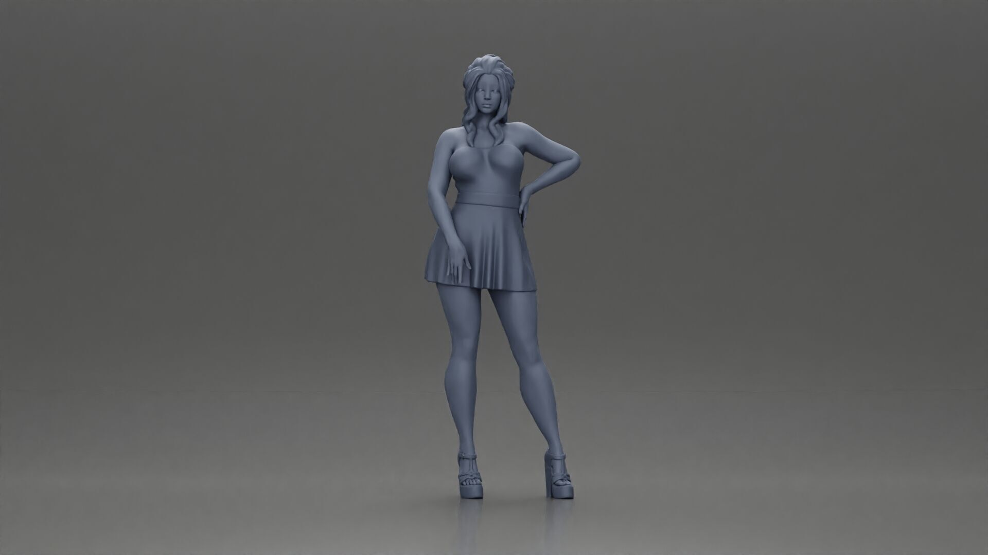 Confident Woman in Blue Dress Posing with Graceful Elegance 3D print model_6