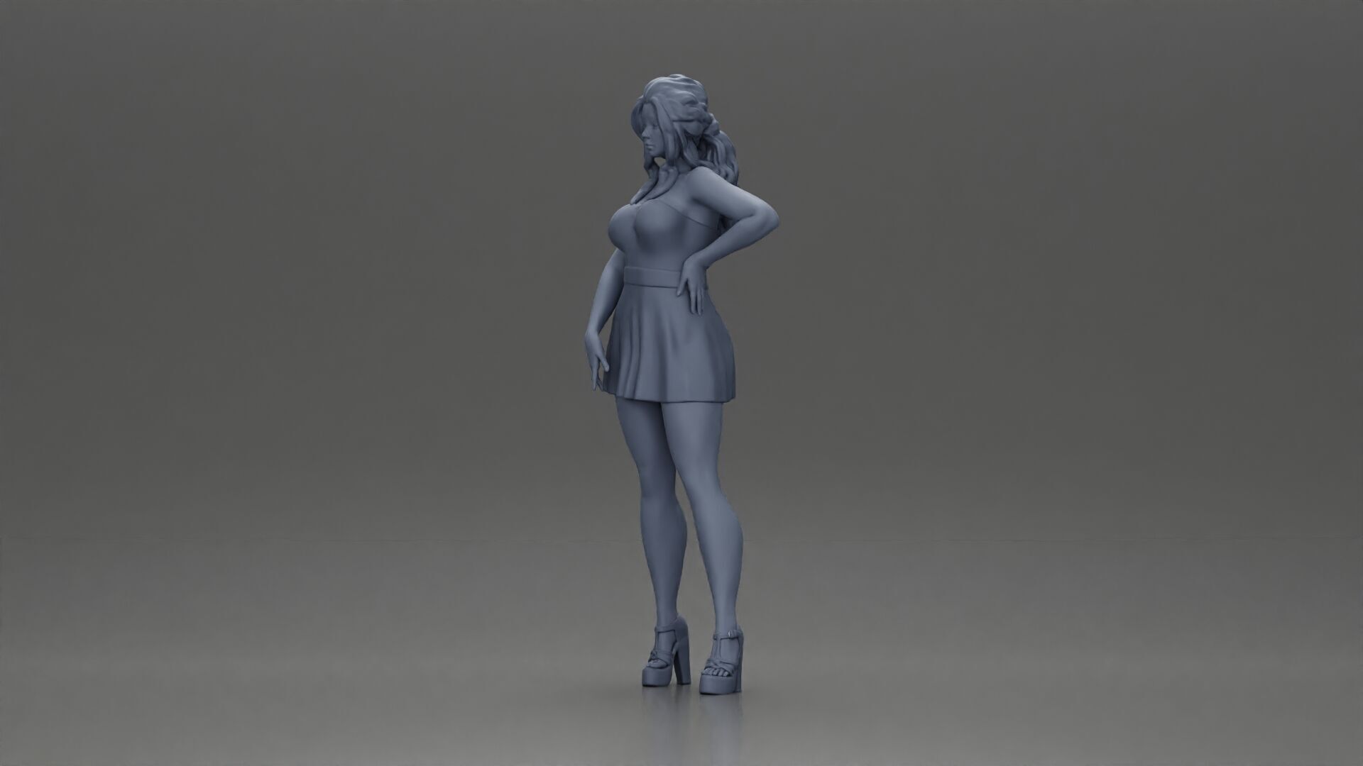 Confident Woman in Blue Dress Posing with Graceful Elegance 3D print model_11