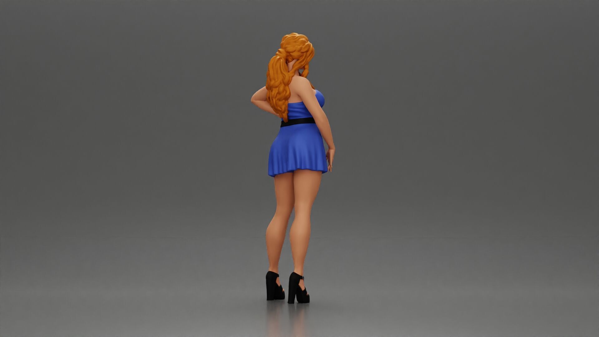 Confident Woman in Blue Dress Posing with Graceful Elegance 3D print model_2