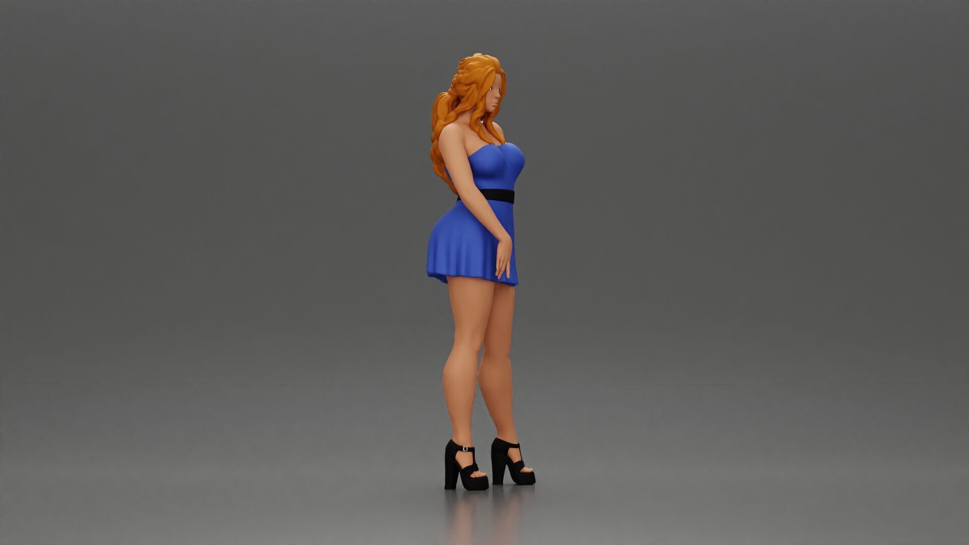 Confident Woman in Blue Dress Posing with Graceful Elegance 3D print model_1