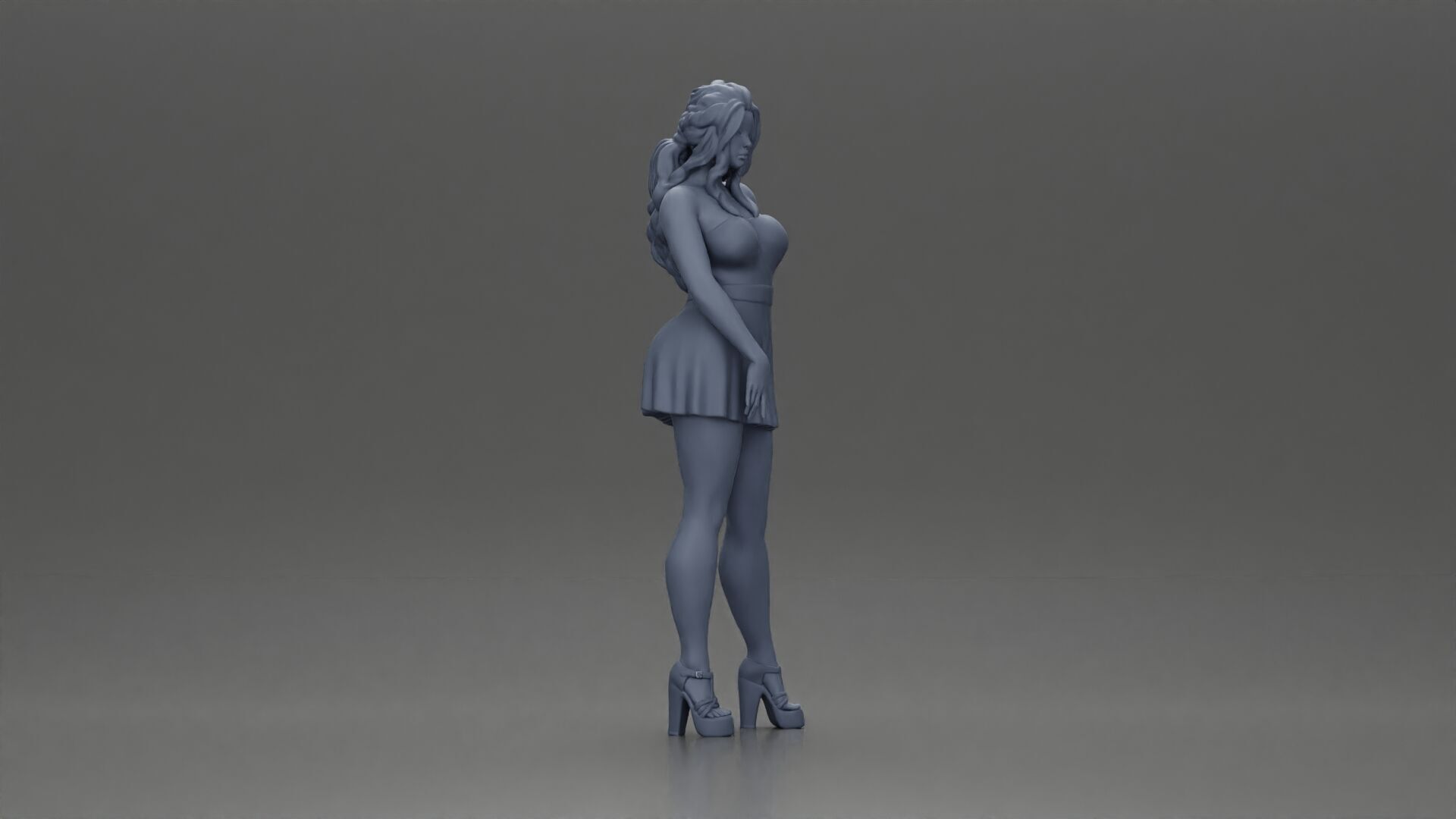 Confident Woman in Blue Dress Posing with Graceful Elegance 3D print model_7