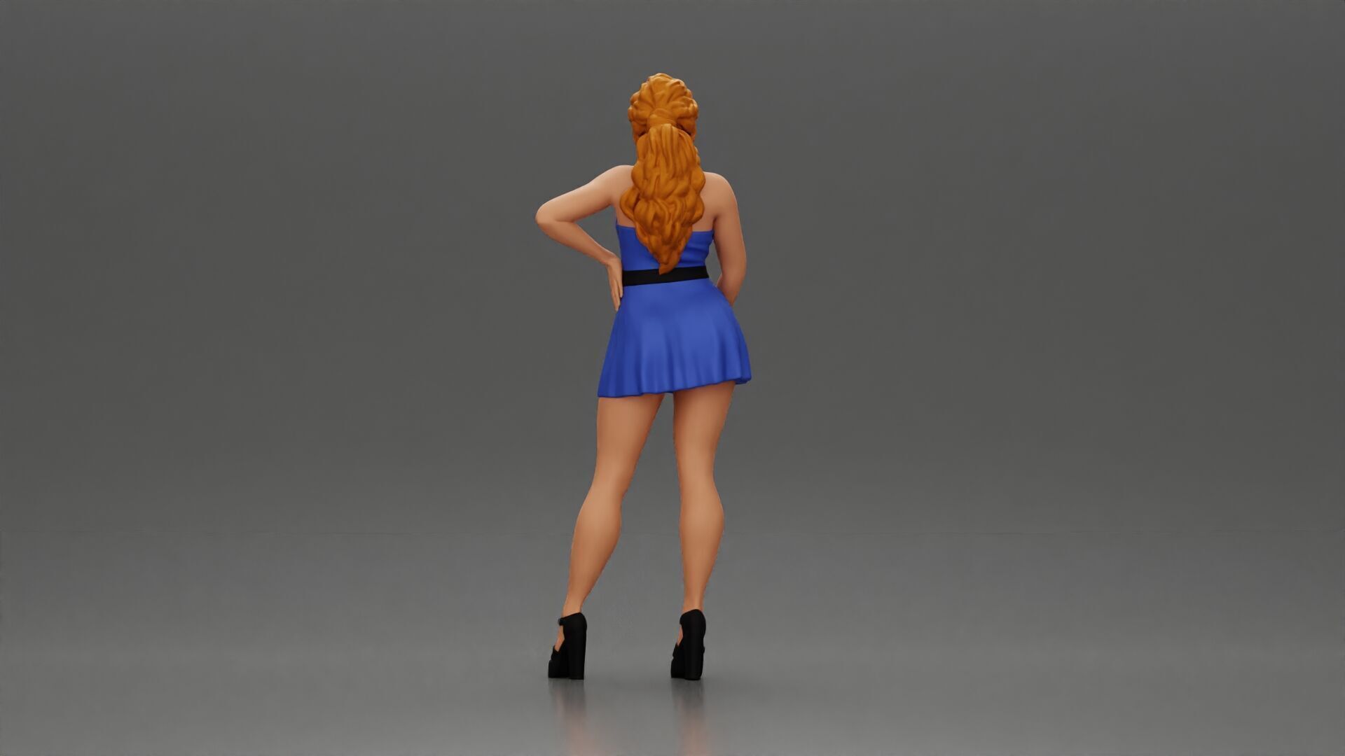 Confident Woman in Blue Dress Posing with Graceful Elegance 3D print model_3