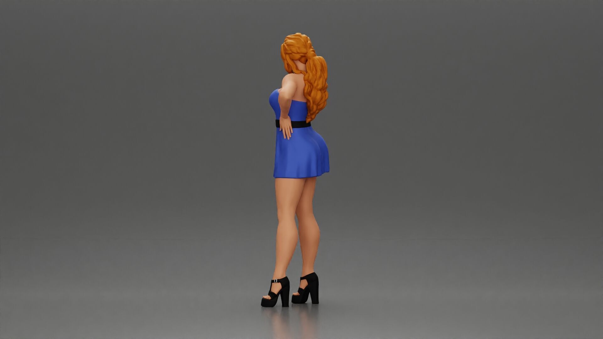 Confident Woman in Blue Dress Posing with Graceful Elegance 3D print model_4