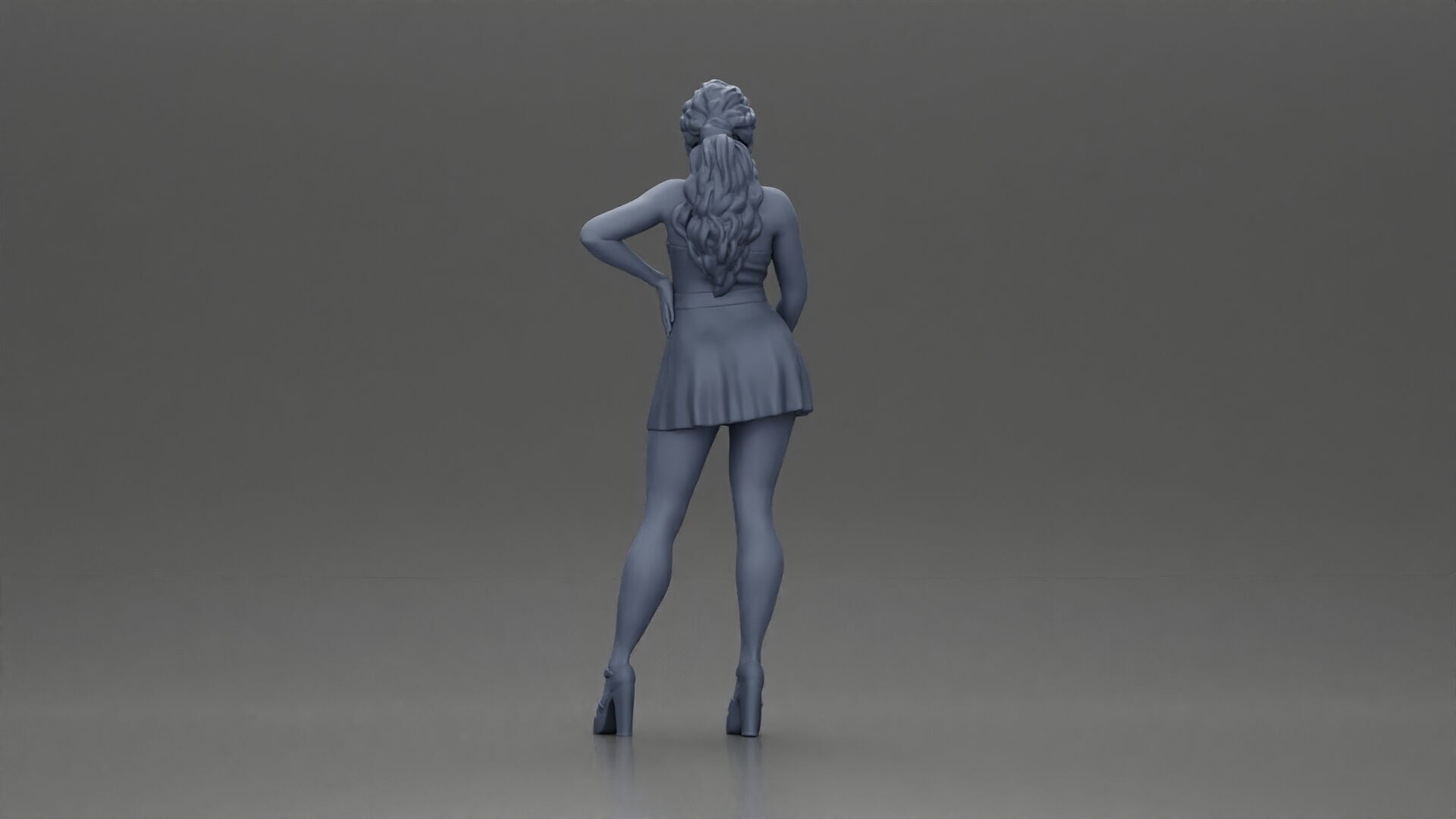 Confident Woman in Blue Dress Posing with Graceful Elegance 3D print model_9