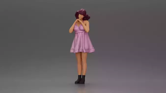 Shy Woman in Purple Dress Strikes a Sweet Pose 3D print model