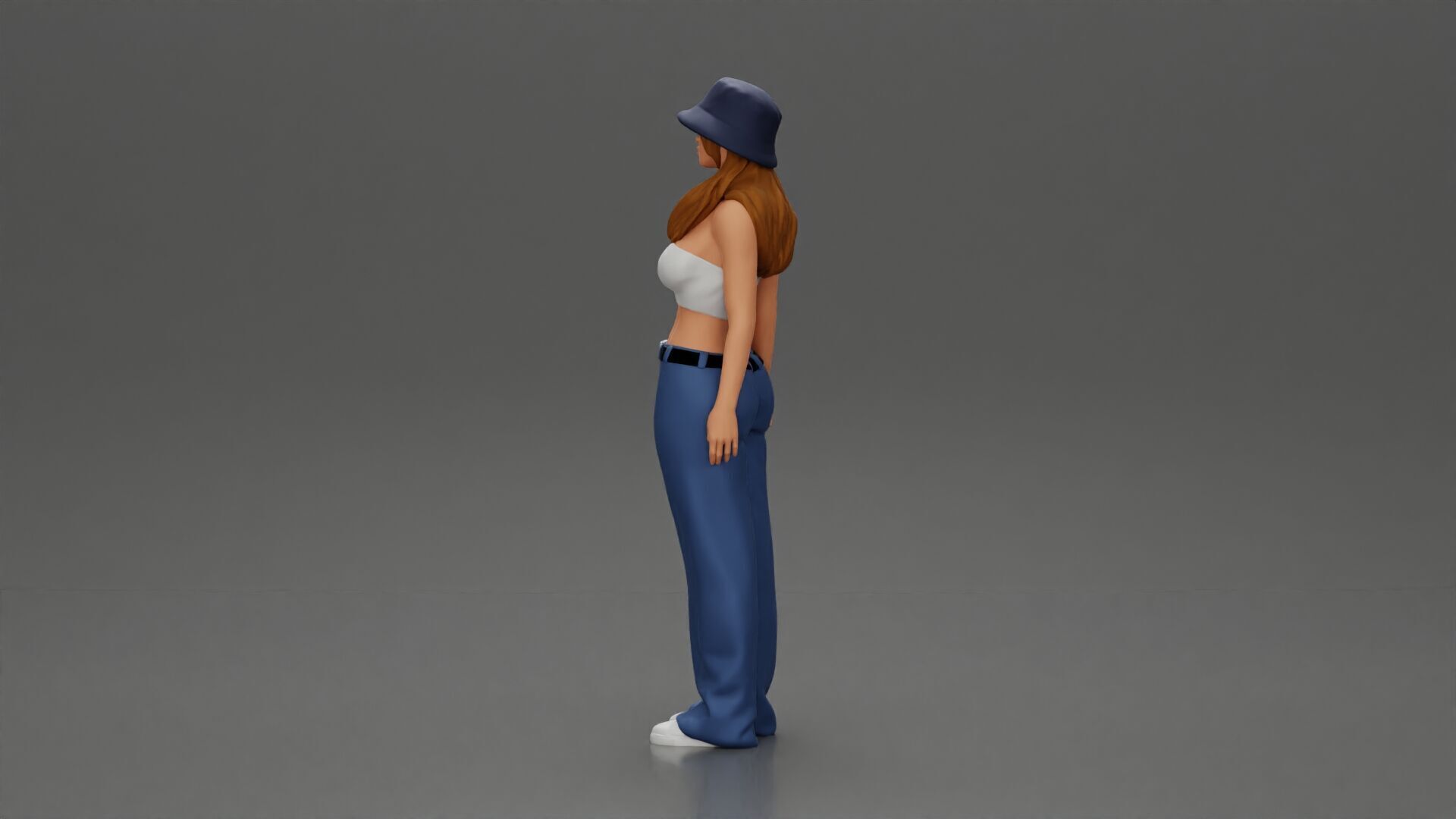Trendy streetwear look featuring a bucket hat and bra 3D print model_4
