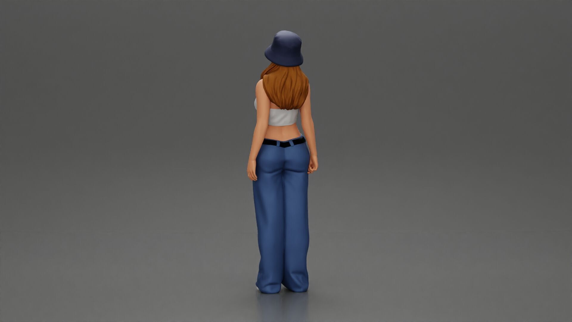 Trendy streetwear look featuring a bucket hat and bra 3D print model_3