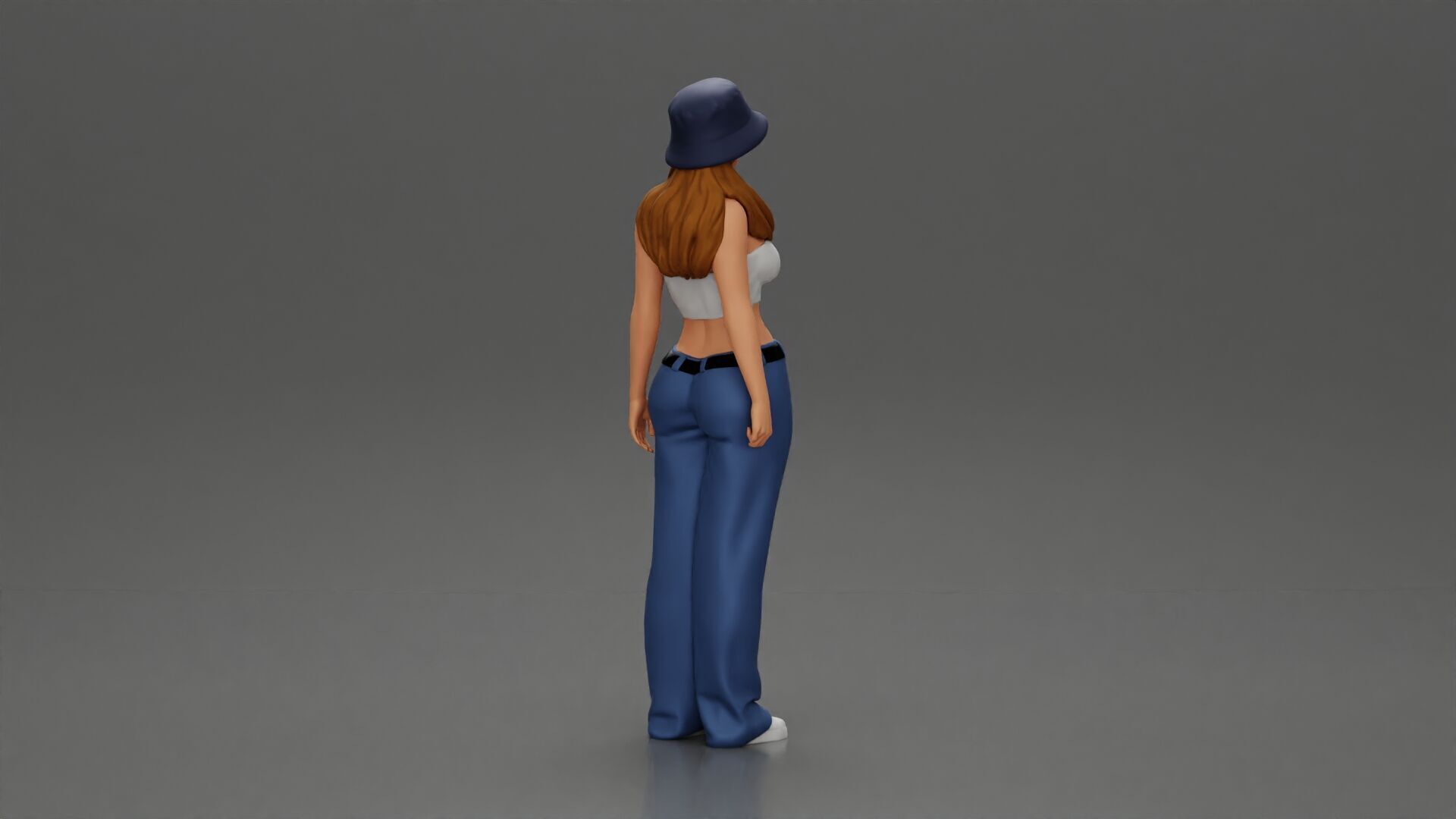 Trendy streetwear look featuring a bucket hat and bra 3D print model_2