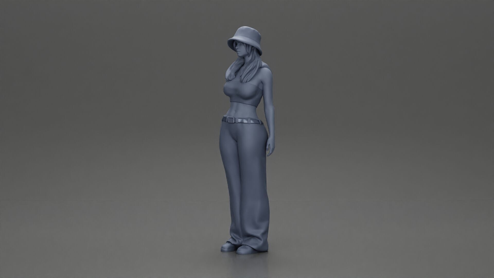 Trendy streetwear look featuring a bucket hat and bra 3D print model_11