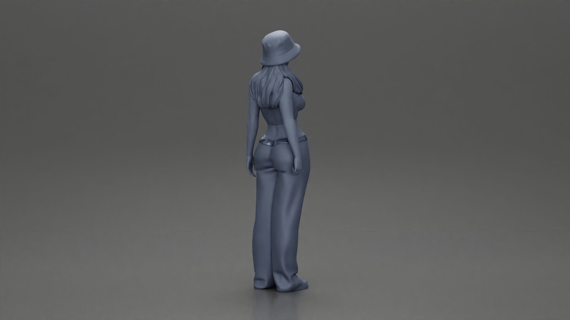 Trendy streetwear look featuring a bucket hat and bra 3D print model_8