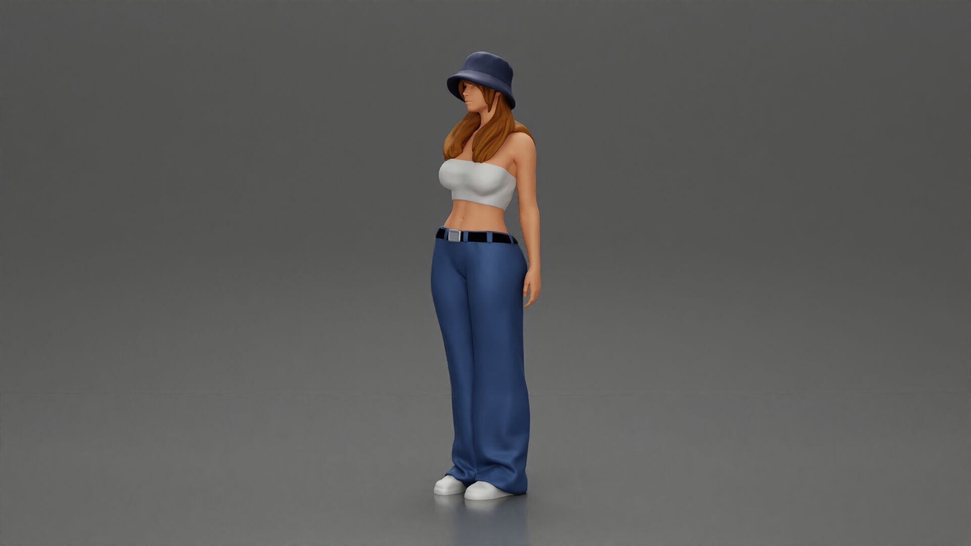 Trendy streetwear look featuring a bucket hat and bra 3D print model_5