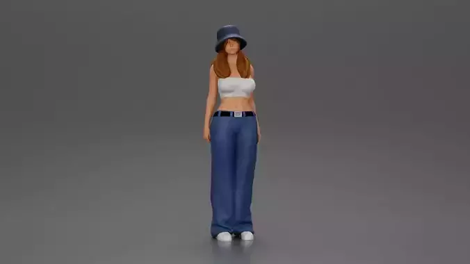 Trendy streetwear look featuring a bucket hat and bra 3D print model