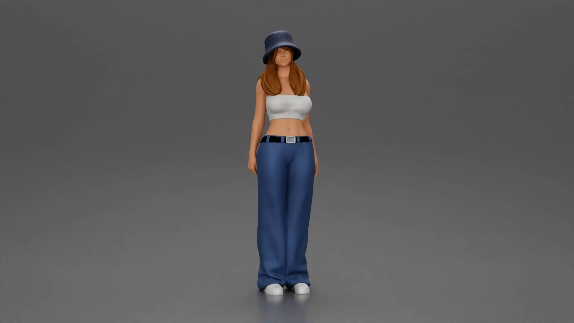 Trendy streetwear look featuring a bucket hat and bra 3D print model_0
