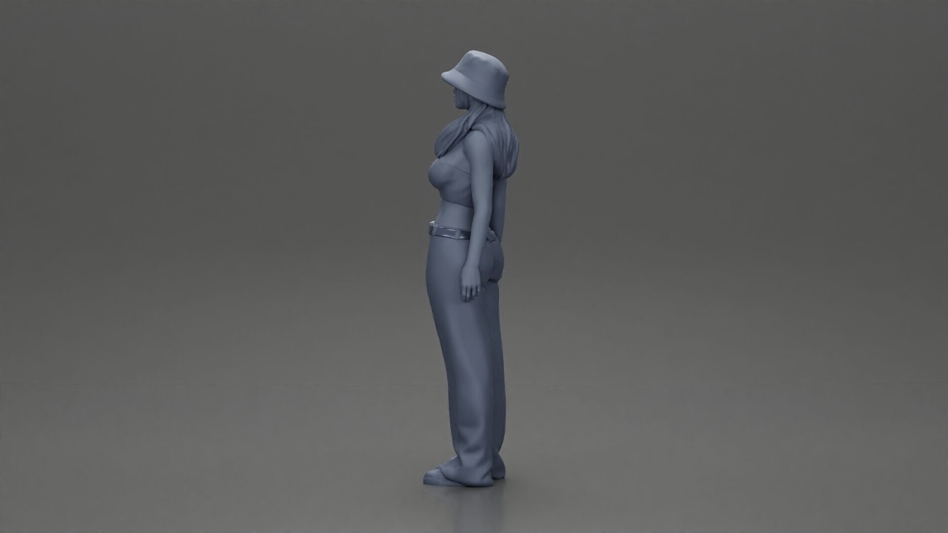 Trendy streetwear look featuring a bucket hat and bra 3D print model_10