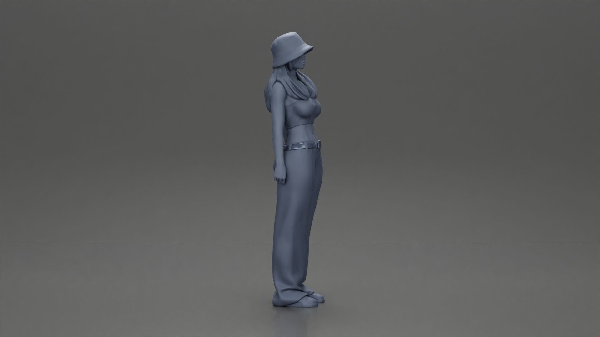 Trendy streetwear look featuring a bucket hat and bra 3D print model_7