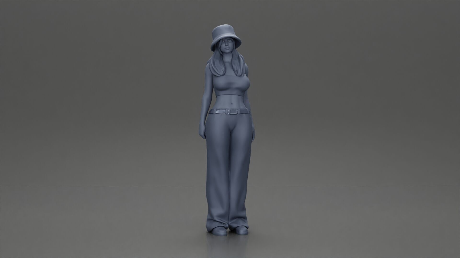 Trendy streetwear look featuring a bucket hat and bra 3D print model_6