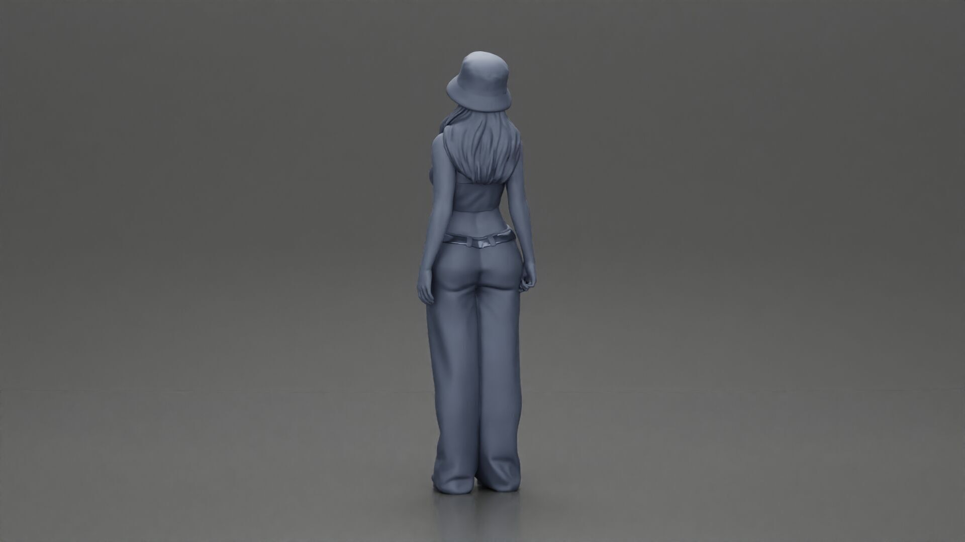 Trendy streetwear look featuring a bucket hat and bra 3D print model_9