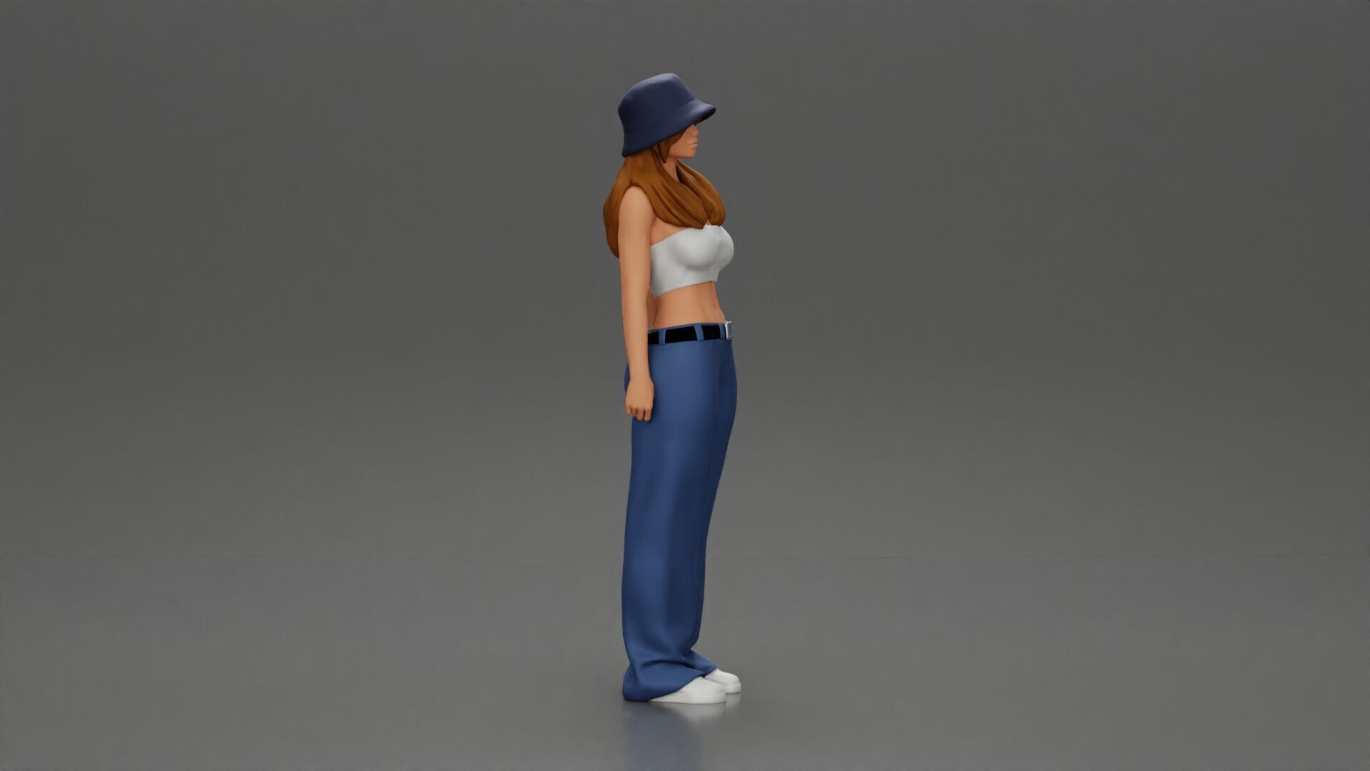 Trendy streetwear look featuring a bucket hat and bra 3D print model_1