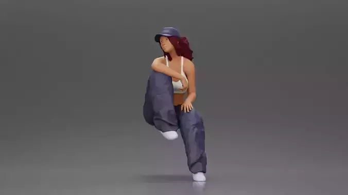 lowrider girl in cap While Resting One Arm on Her Knee Seated