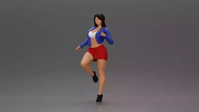 Woman Strikes Dynamic Pose in mini jacket and mini skirt 3D print model