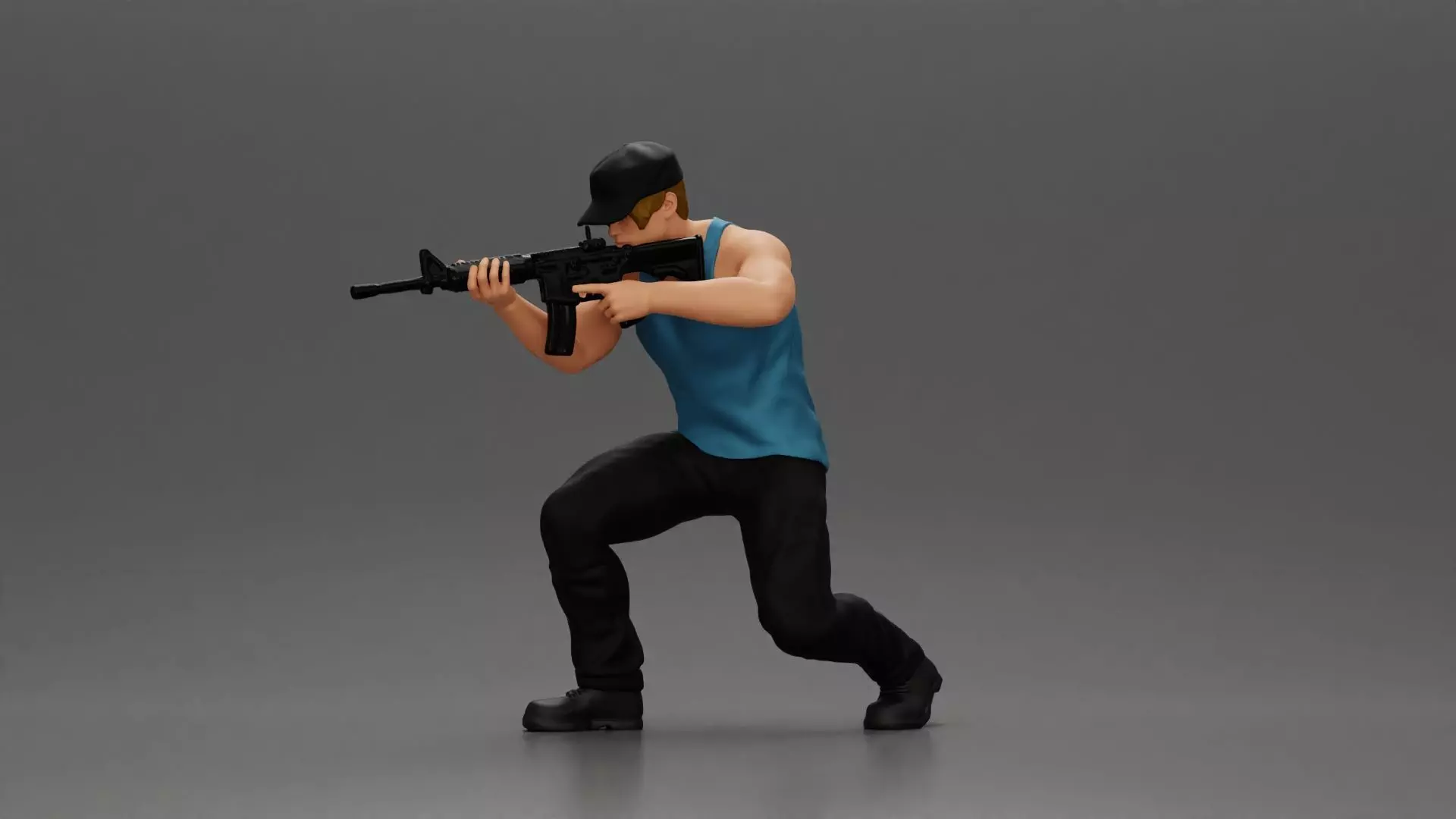 Armed Man Takes Defensive Stance During High-Stakes Tactical 3D print model_0