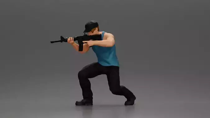 Armed Man Takes Defensive Stance During High-Stakes Tactical 3D print model