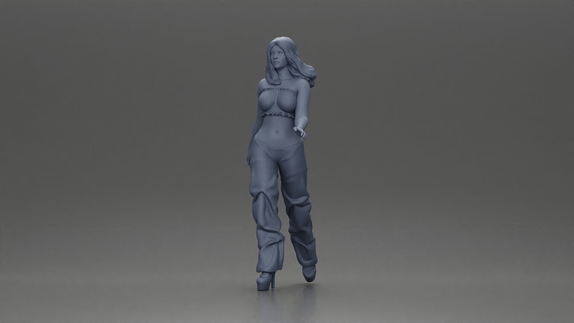 Woman Confidently Walks Forward in Stylish Green and Red Outfit 3D print model_11