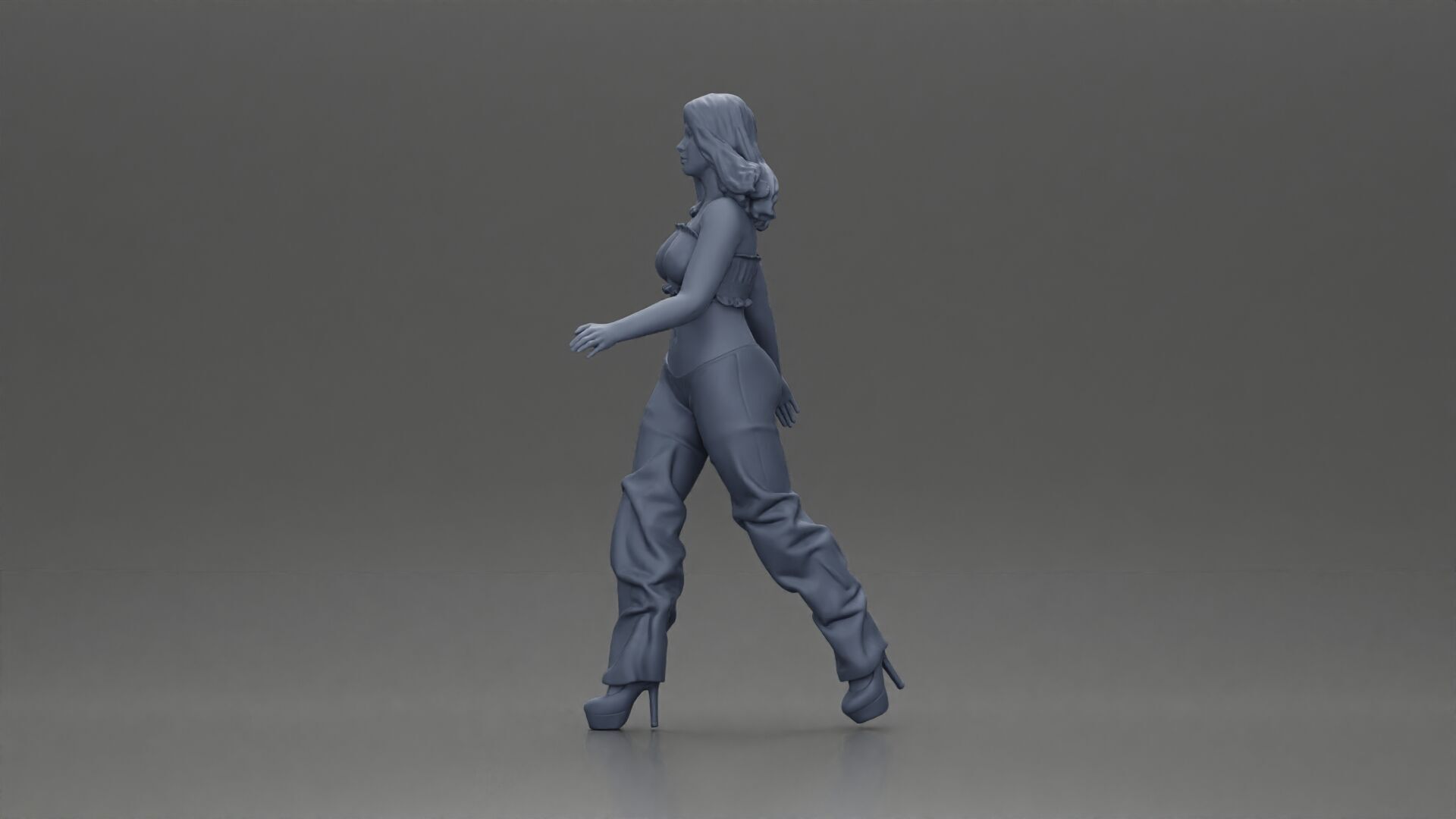 Woman Confidently Walks Forward in Stylish Green and Red Outfit 3D print model_10