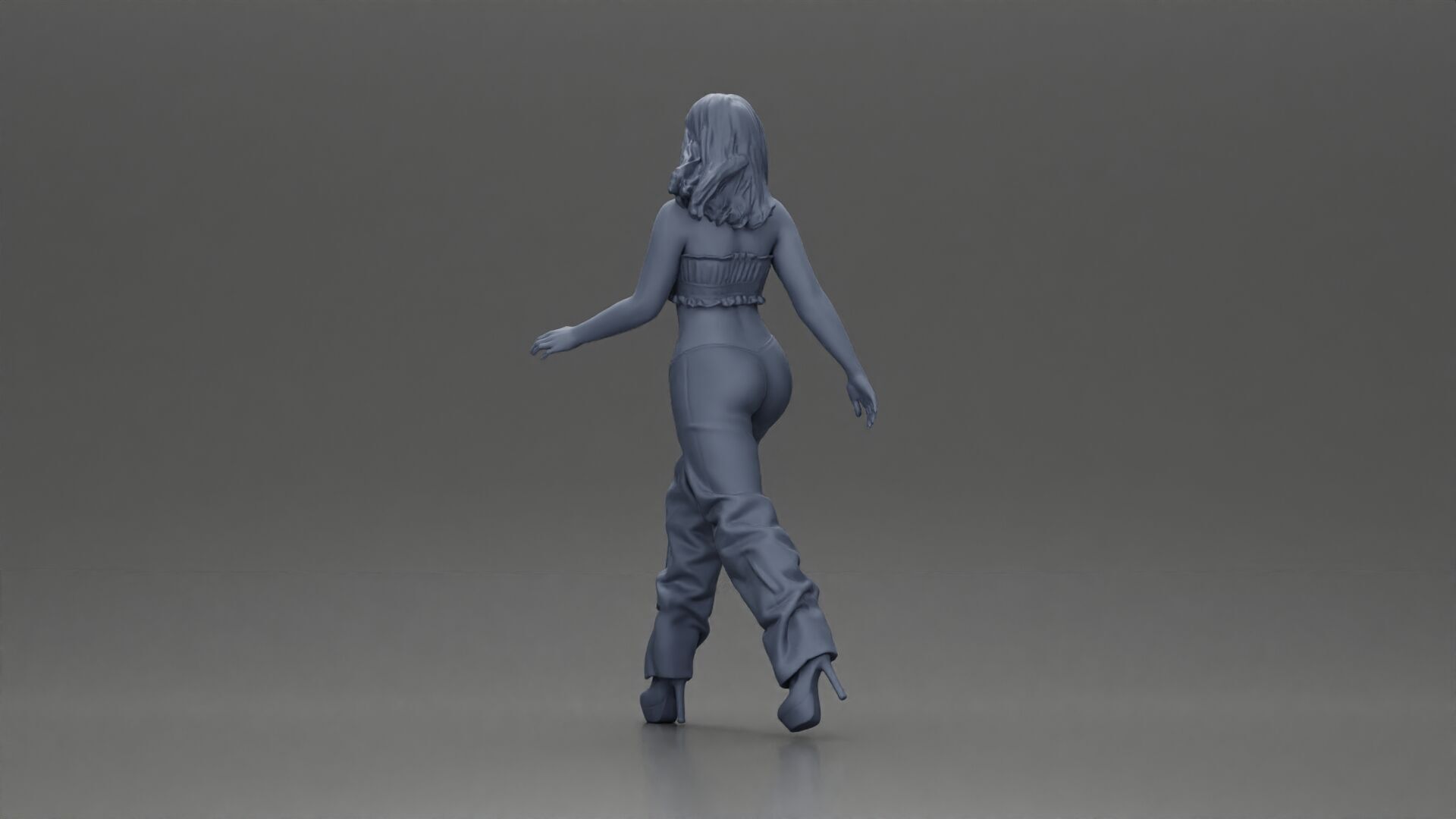 Woman Confidently Walks Forward in Stylish Green and Red Outfit 3D print model_9