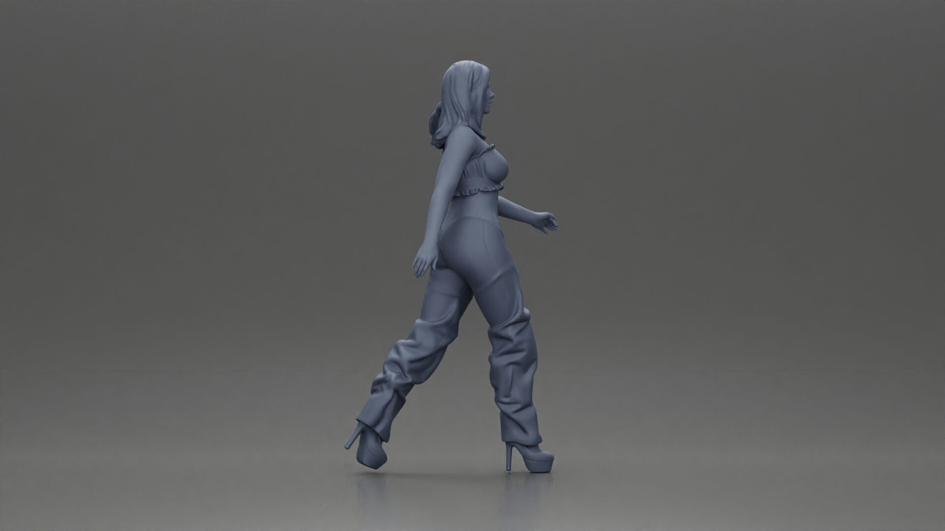 Woman Confidently Walks Forward in Stylish Green and Red Outfit 3D print model_7