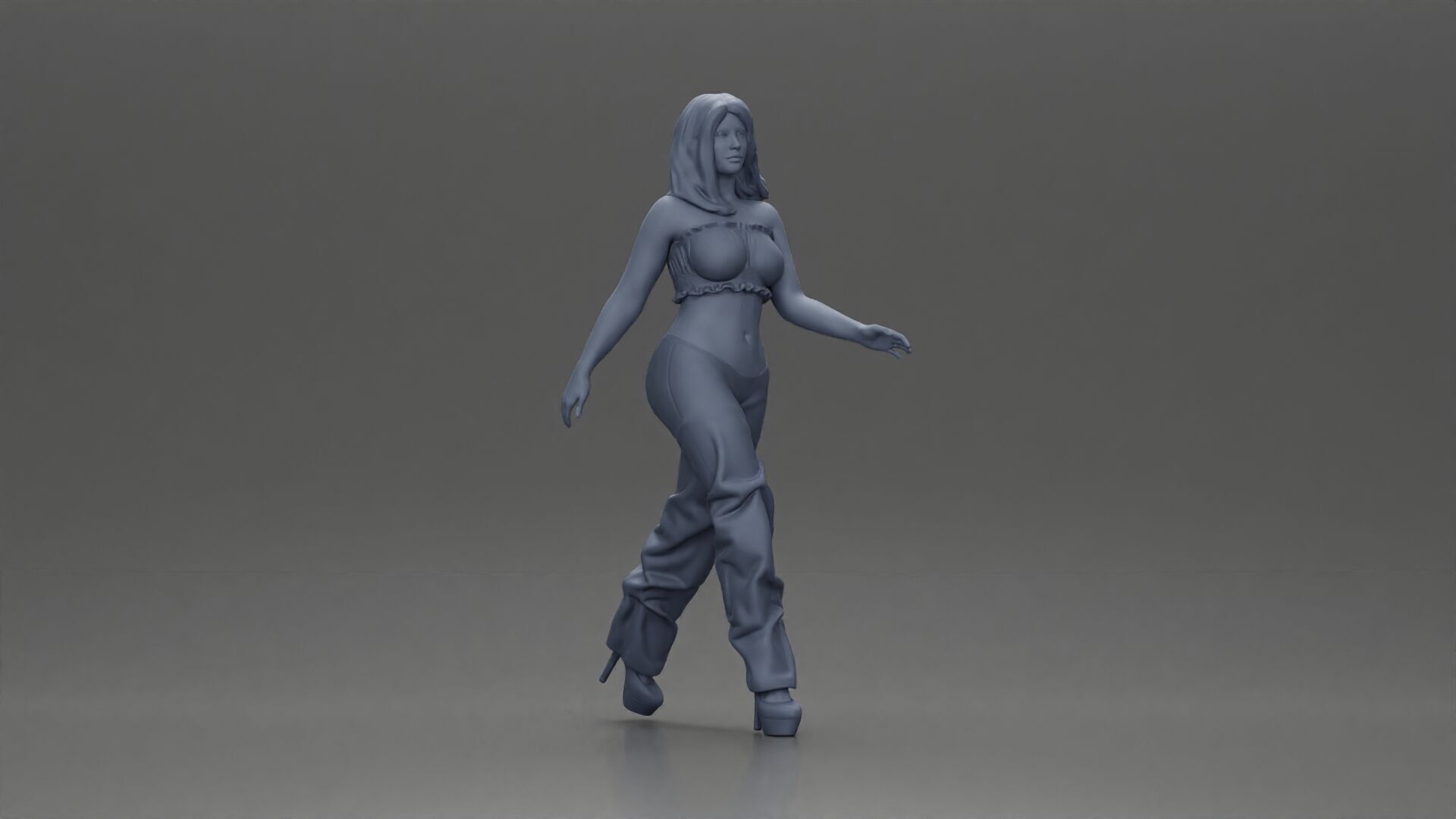 Woman Confidently Walks Forward in Stylish Green and Red Outfit 3D print model_6