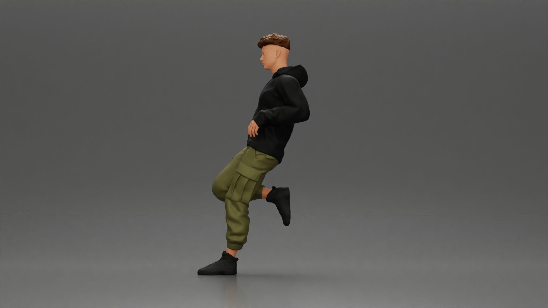 Man in Black Hoodie Casually Leaning Against a Stylish Car 3D print model_4