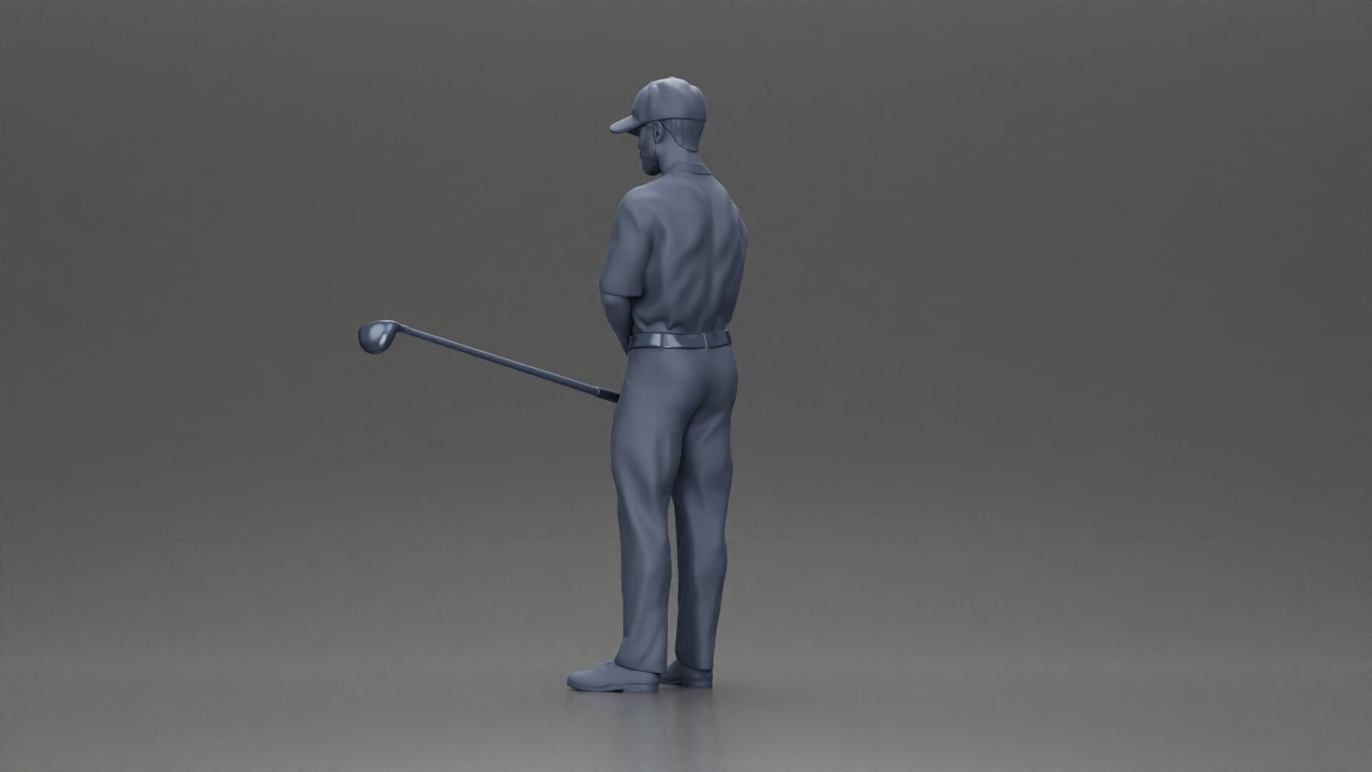 Confident golfer posing with club ready to ace the game 3D print model_11