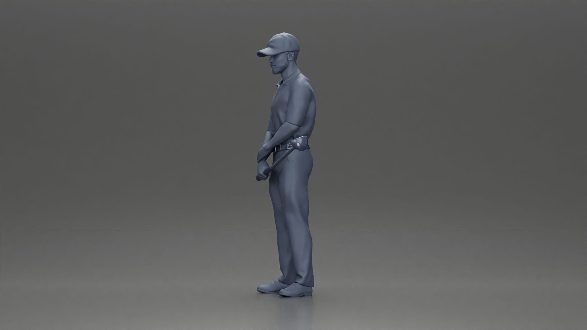 Confident golfer posing with club ready to ace the game 3D print model_12