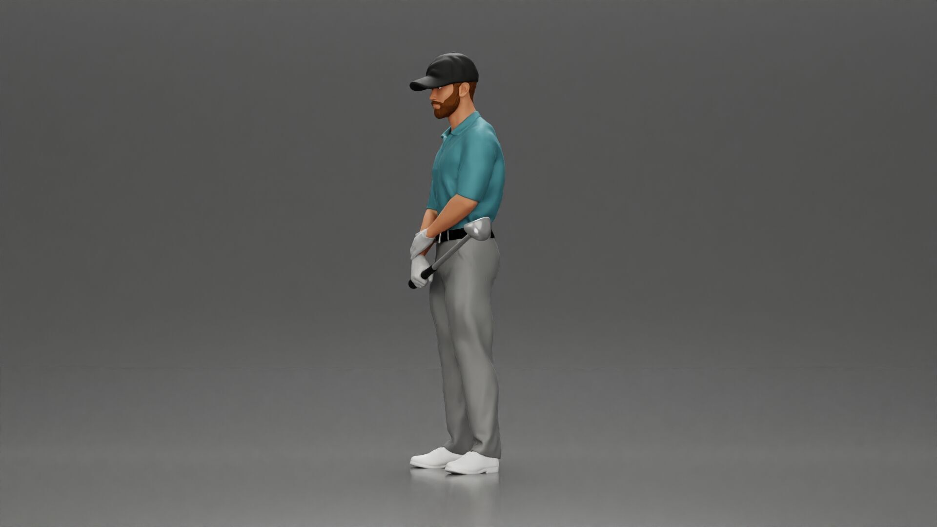 Confident golfer posing with club ready to ace the game 3D print model_6