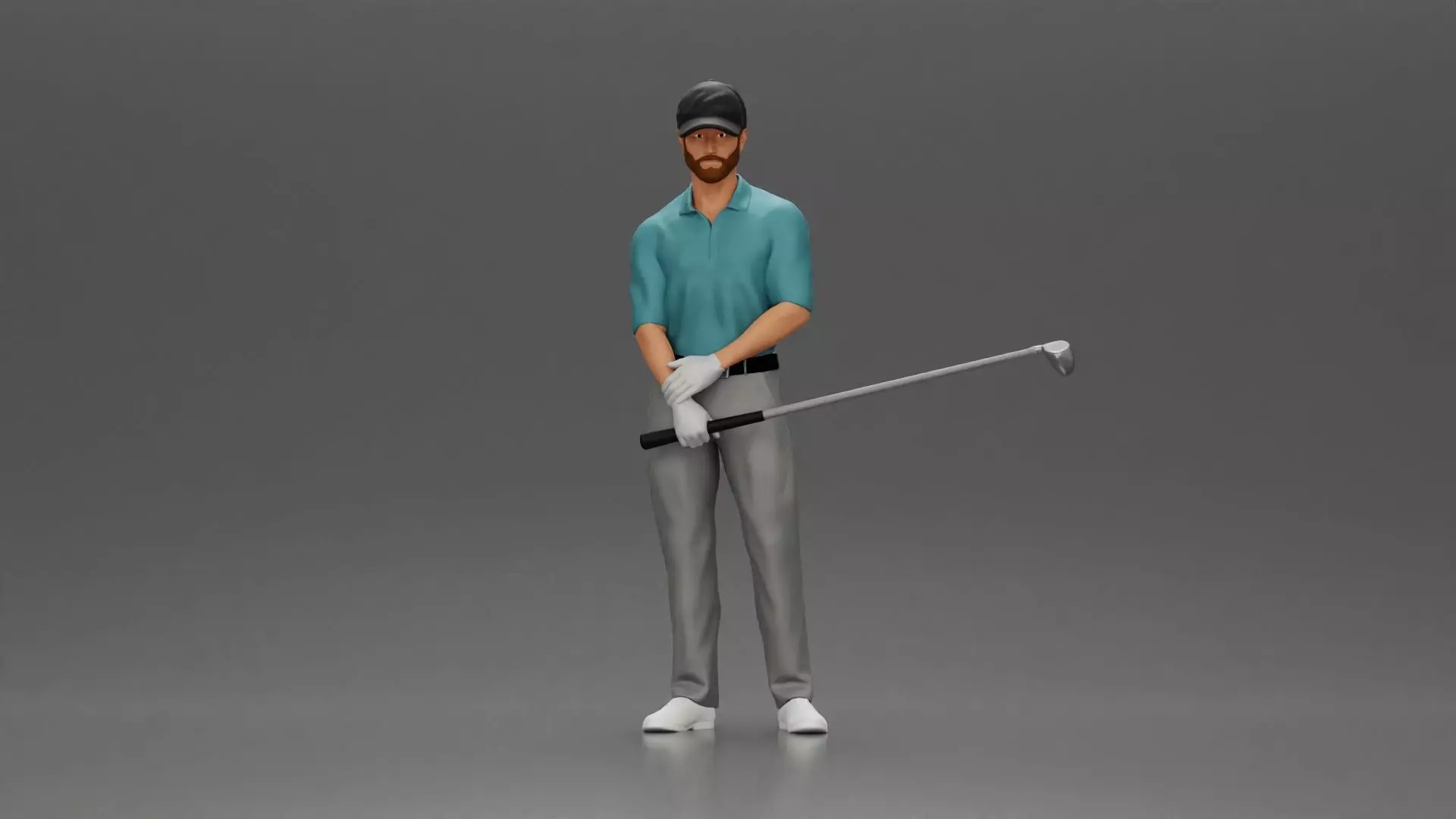Confident golfer posing with club ready to ace the game 3D print model_0