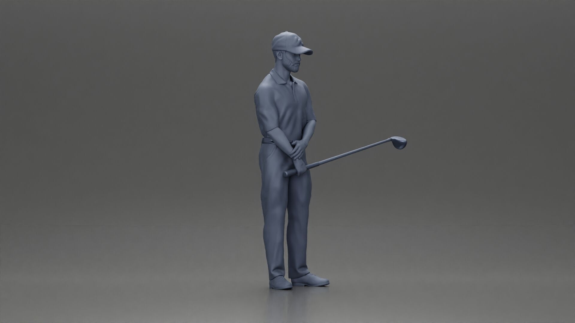 Confident golfer posing with club ready to ace the game 3D print model_8