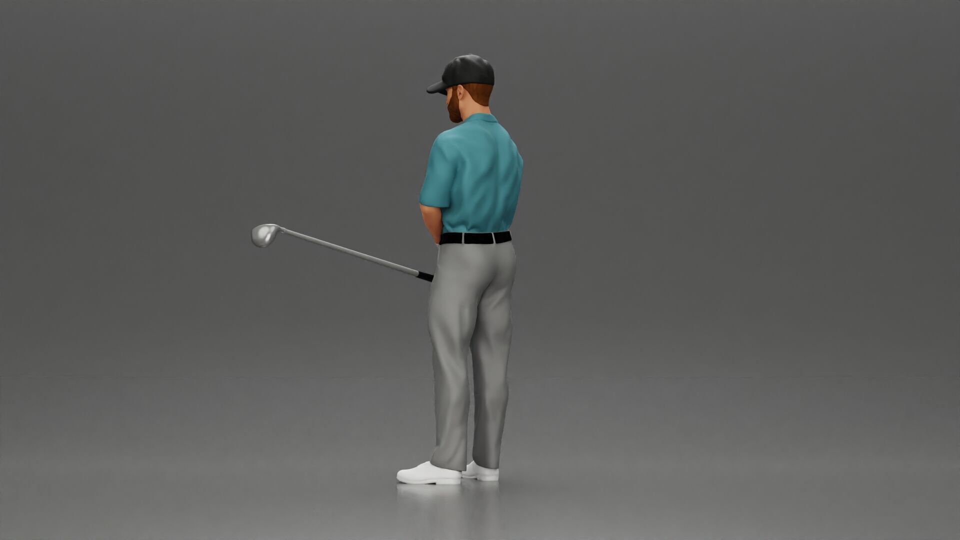 Confident golfer posing with club ready to ace the game 3D print model_5