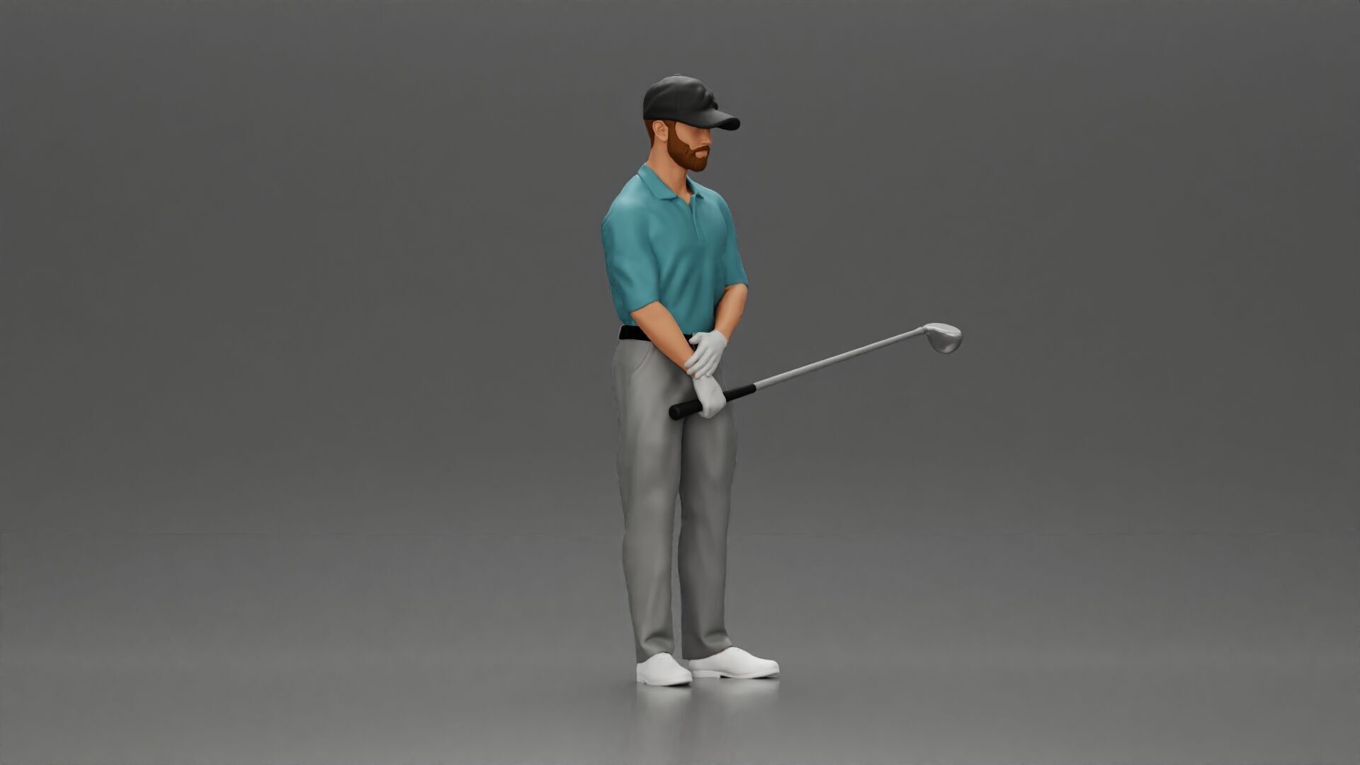 Confident golfer posing with club ready to ace the game 3D print model_2