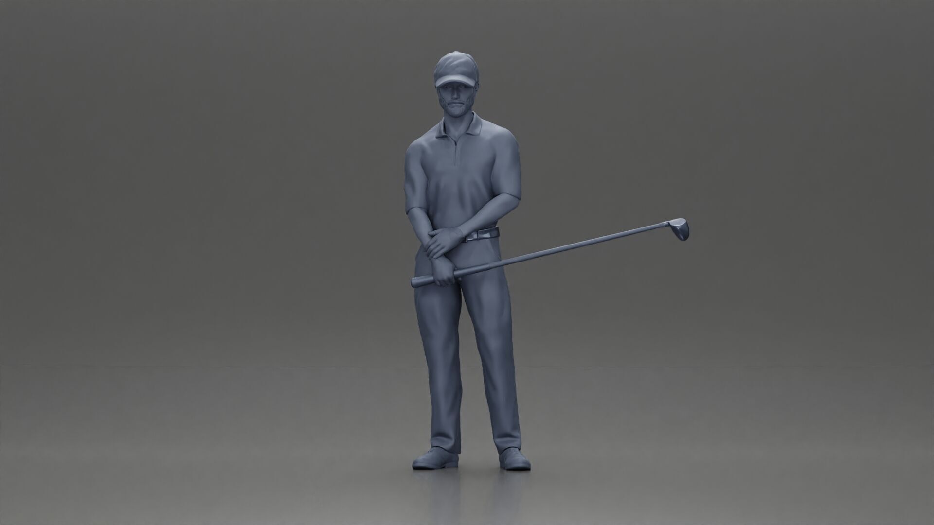 Confident golfer posing with club ready to ace the game 3D print model_7