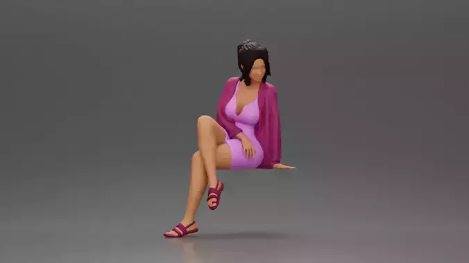 Elegant Woman in Pink Dress Relaxing with Graceful Pose