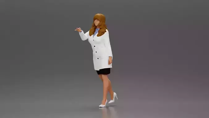 Teacher in White Coat Gesturing with Professionalism