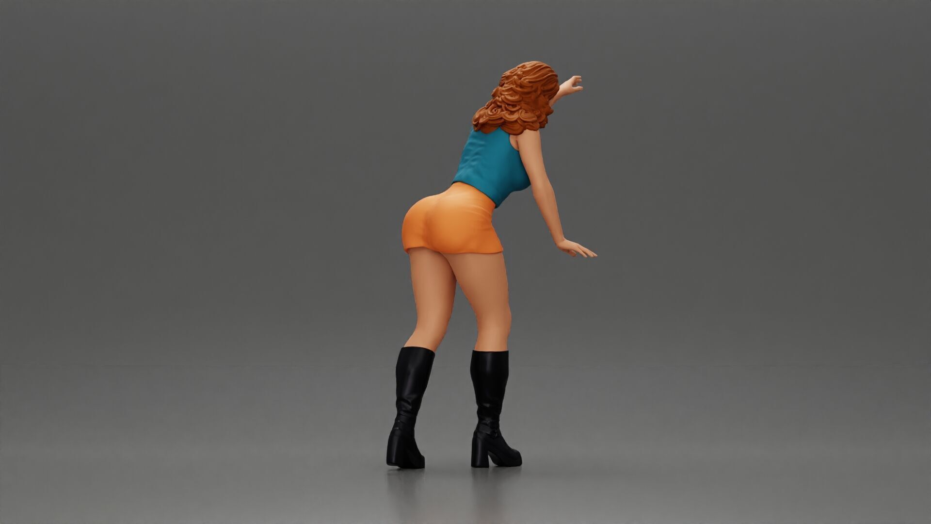 Woman in mini skirt Checking Under the Hood of a Sleek Car 3D print model_11
