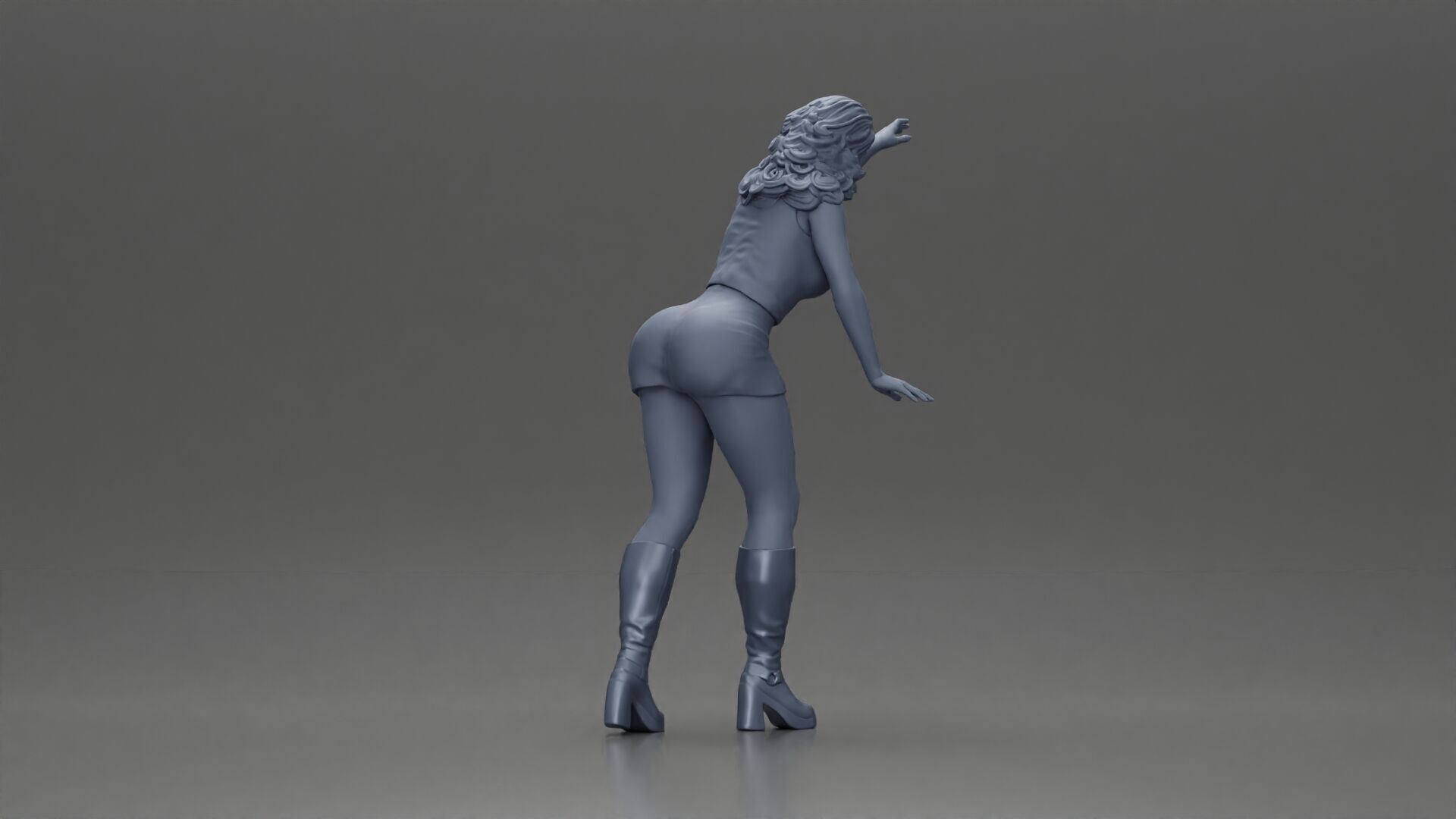 Woman in mini skirt Checking Under the Hood of a Sleek Car 3D print model_17