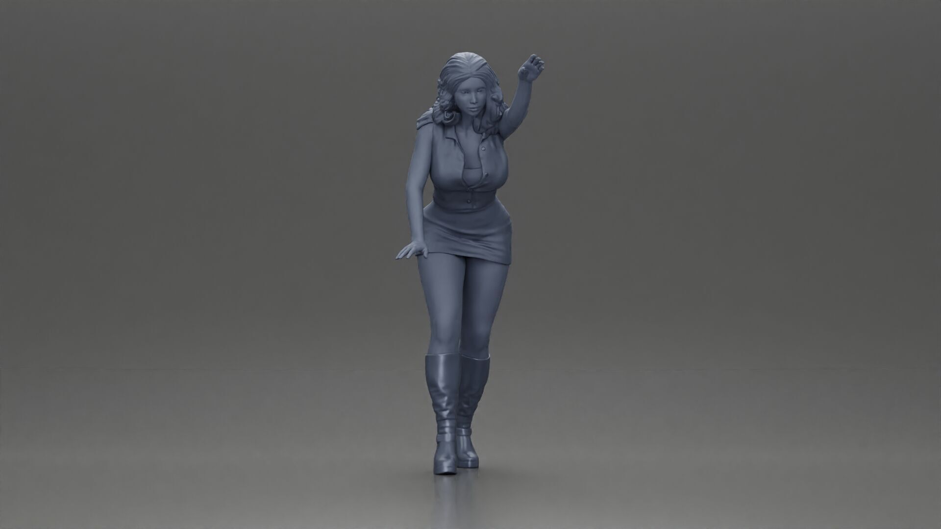 Woman in mini skirt Checking Under the Hood of a Sleek Car 3D print model_21