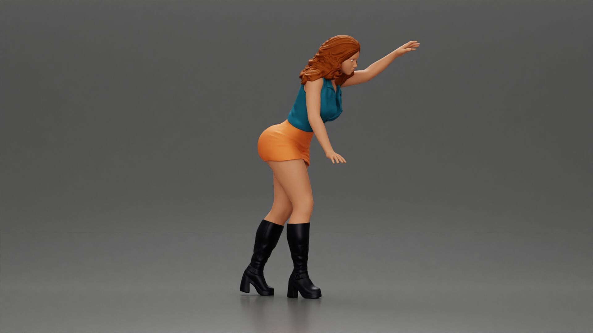 Woman in mini skirt Checking Under the Hood of a Sleek Car 3D print model_1