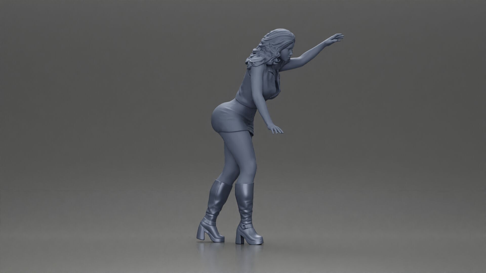 Woman in mini skirt Checking Under the Hood of a Sleek Car 3D print model_16