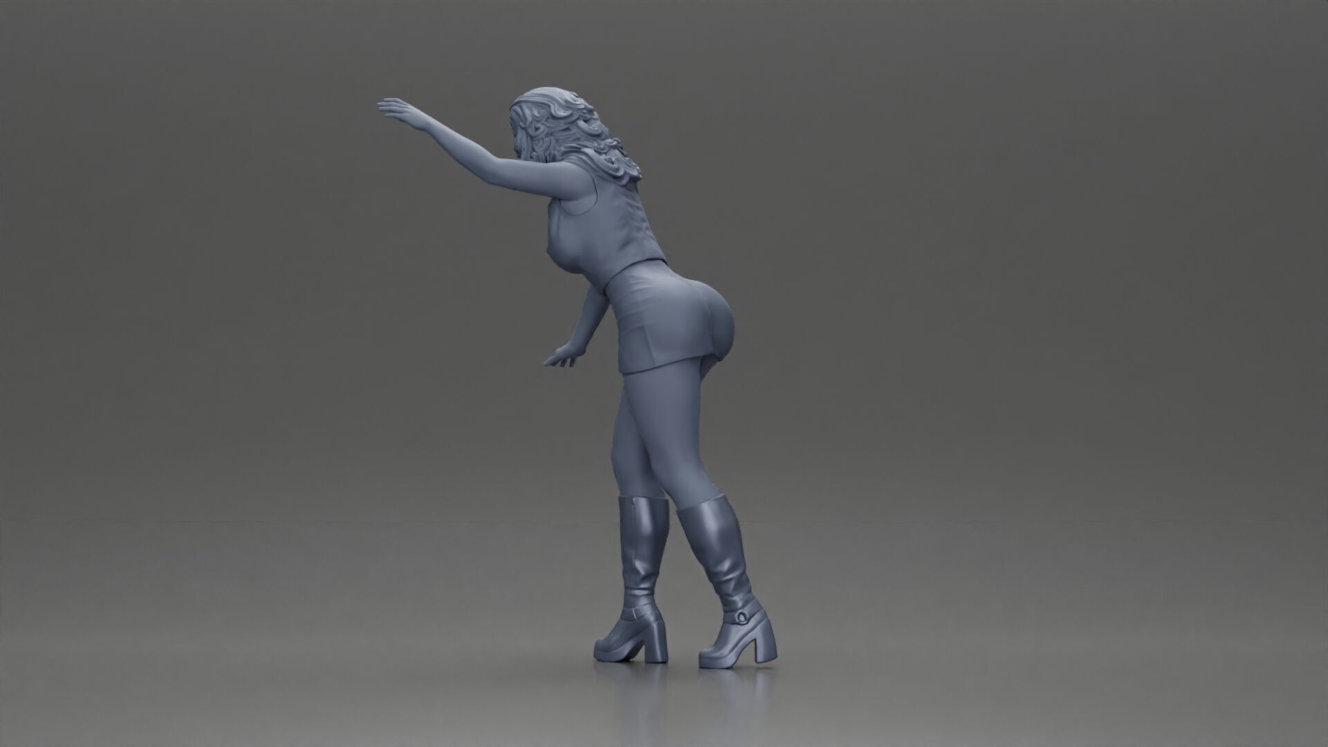 Woman in mini skirt Checking Under the Hood of a Sleek Car 3D print model_19