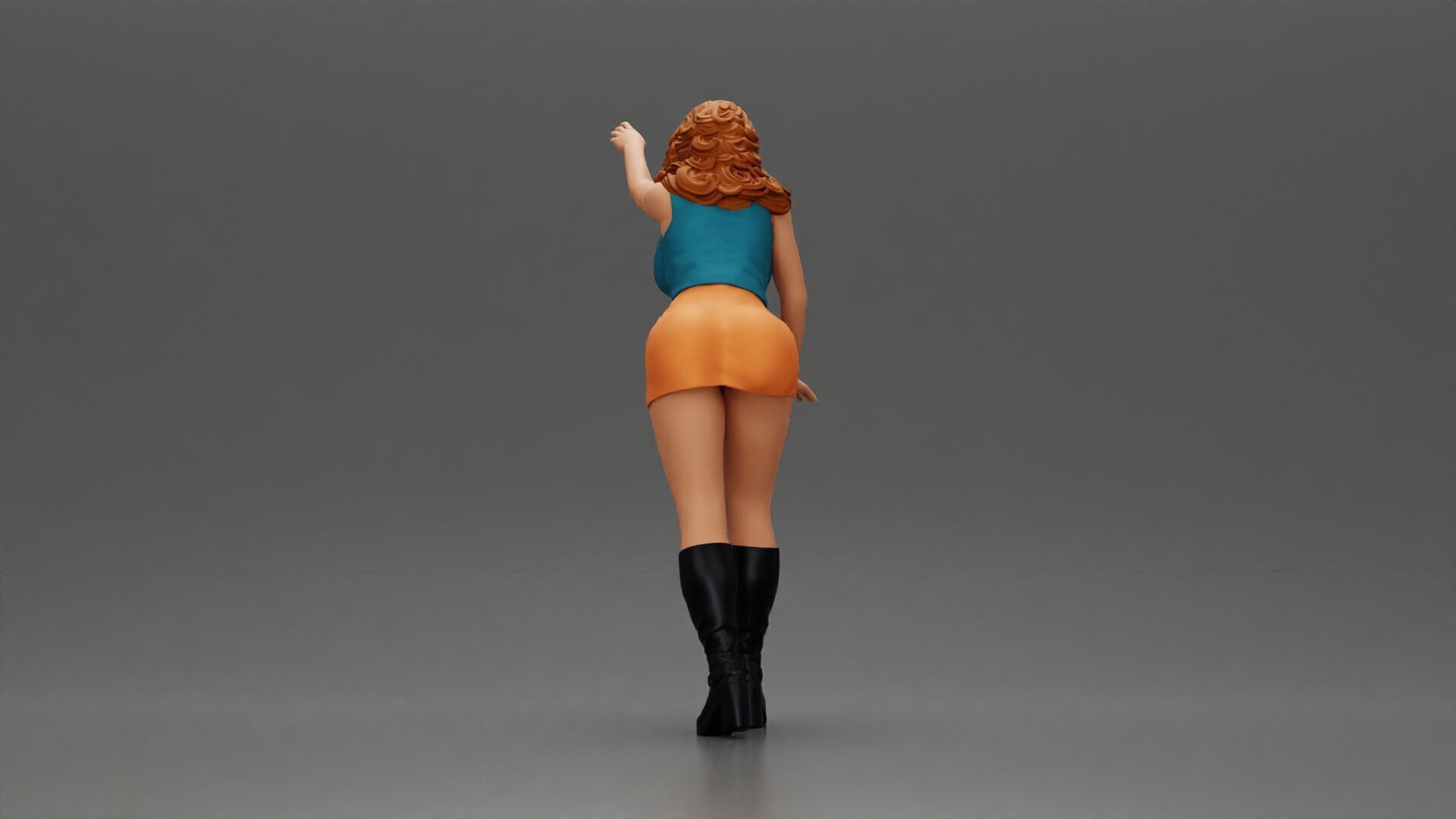 Woman in mini skirt Checking Under the Hood of a Sleek Car 3D print model_12