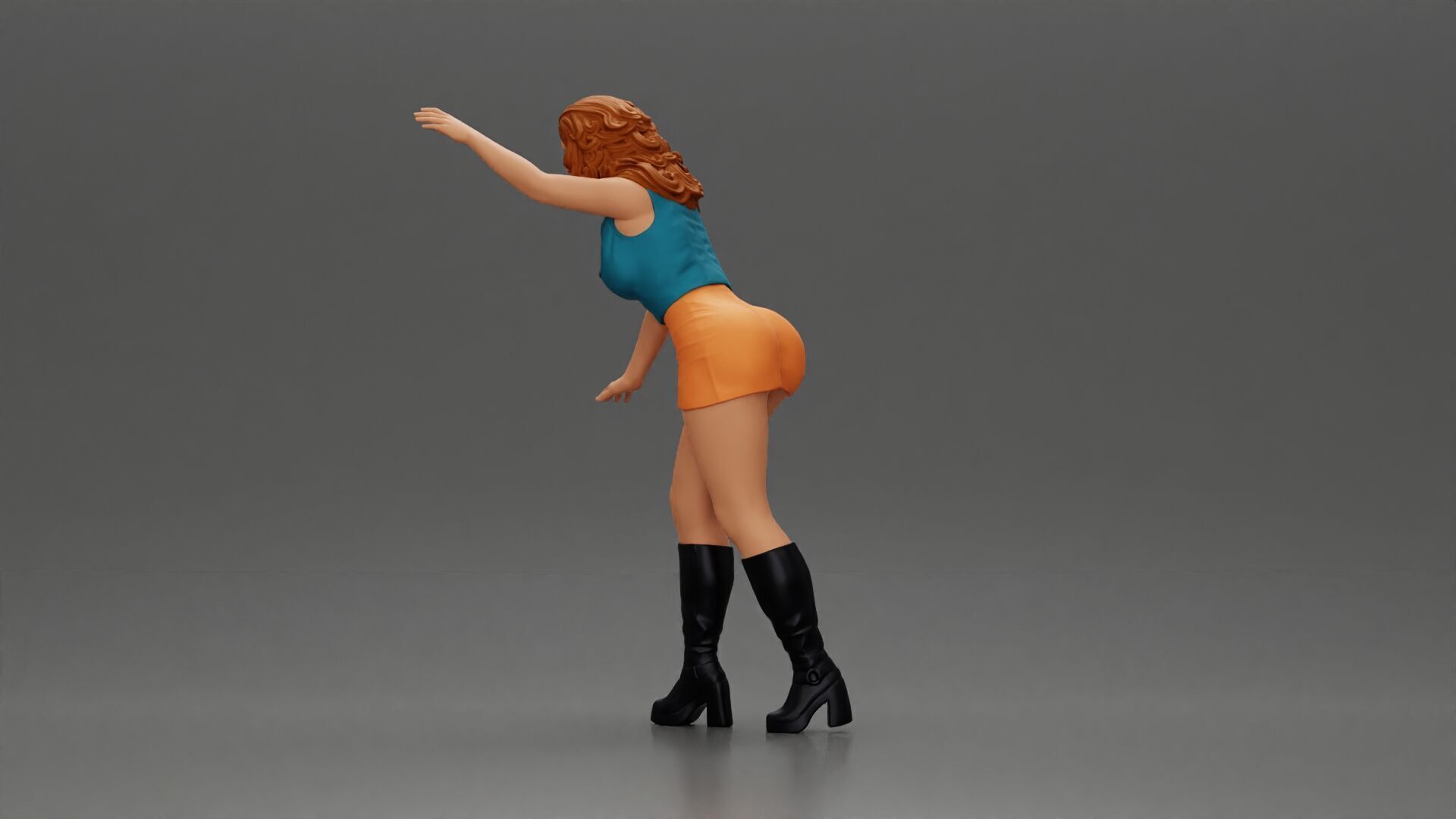 Woman in mini skirt Checking Under the Hood of a Sleek Car 3D print model_13